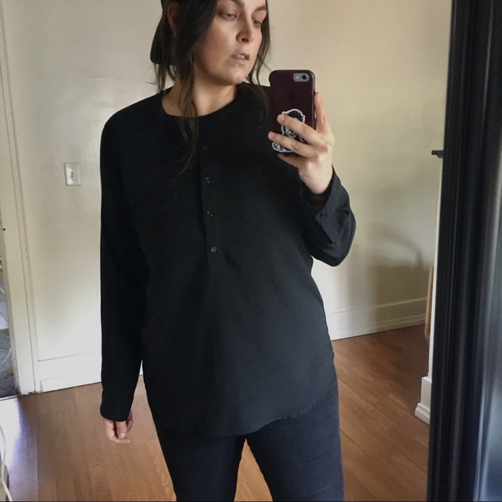 Old Navy black sheer half button down